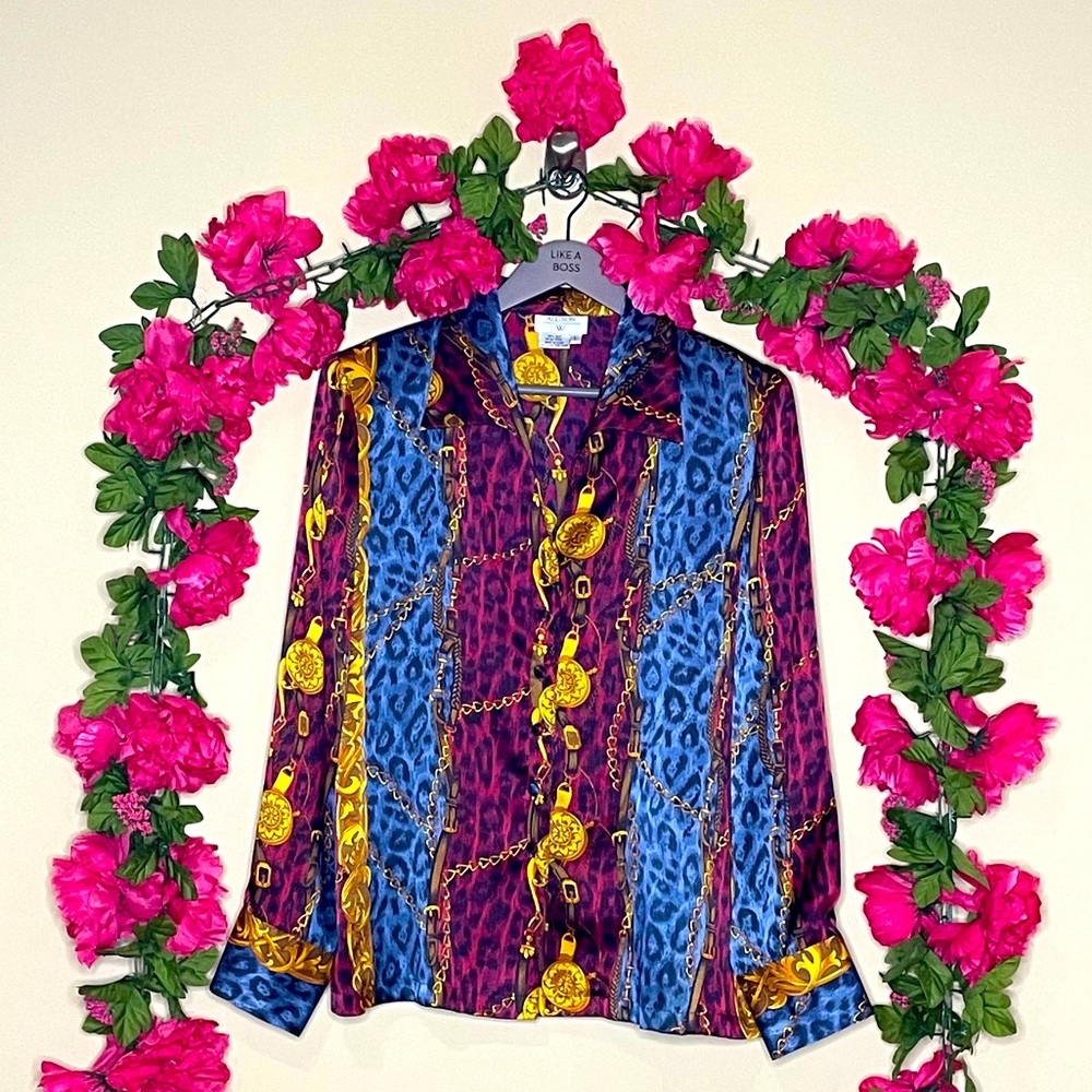 Allison W Vintage Equestrian Leopard Silk Blouse